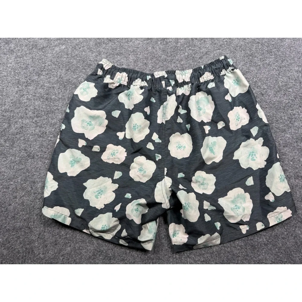 MRP Sport Swim Trunks Mens Medium Dark Gray White Floral Print Drawstring Waist